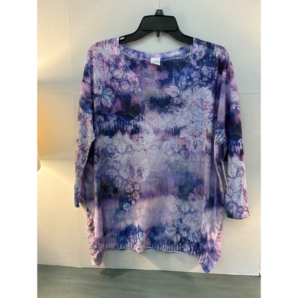 Time and Tru Tops - Time & Tru Womens L 12-14 Purple Floral Sharkbite Tunicc Top 3/4 Sleeve NWT